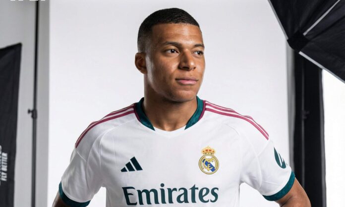 Kylian Mbappé luce con la camiseta que podría tener el Real Madrid en la temporada 2026/2027.