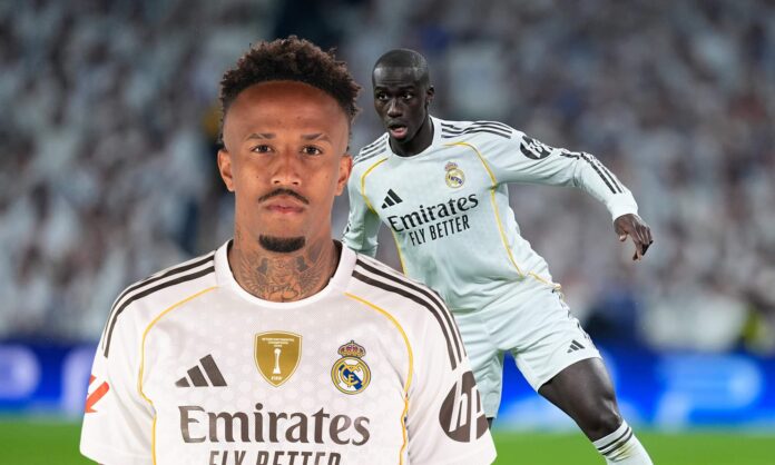 Eder Militao y Ferland Mendy en un partido del Real Madrid.