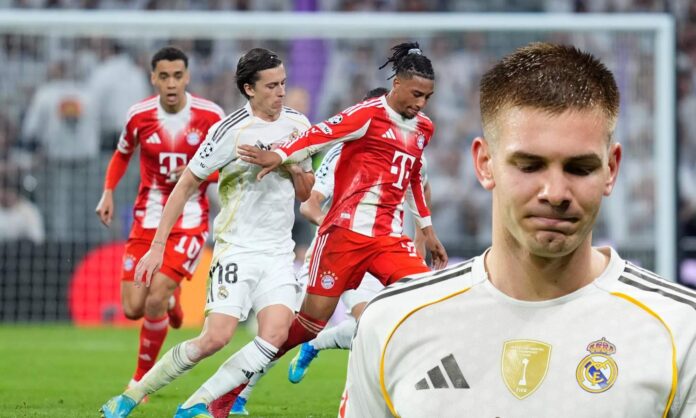 El Real Madrid trata de defender a Franco Mastantuno luego del partidazo de Michael Olise durante este martes en el Santiago Bernabéu.