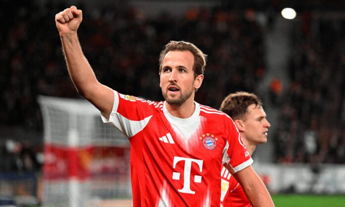 Harry Kane celebrando un gol con el Bayern Múnich.